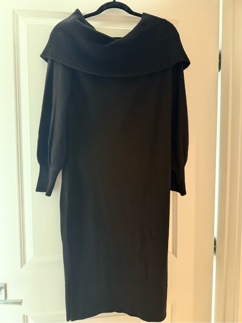 Eliza J Black Off-Shoulder Ribbed Collar Sweater Dress